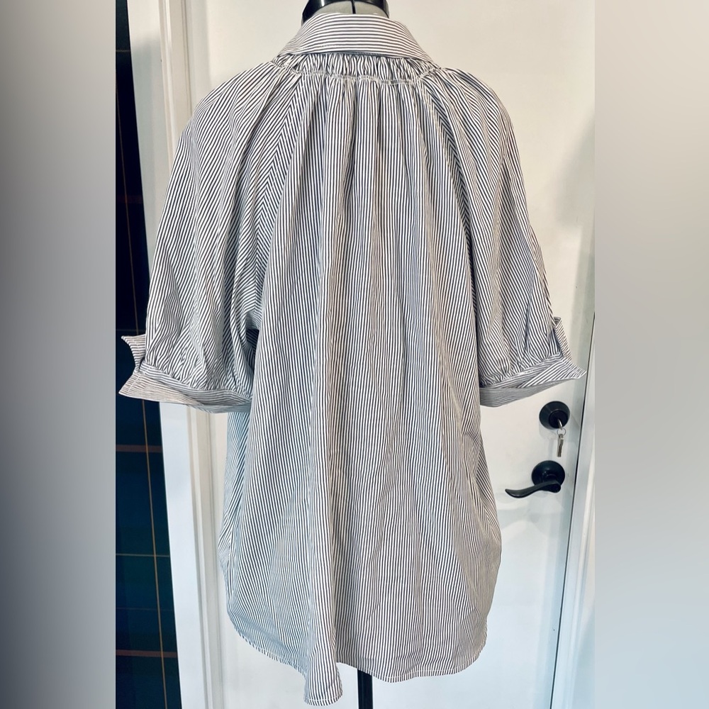 Max Studio NWT blouse, cuffed short sleeves, drk navy/white stripes, XL - Picture 2 of 10